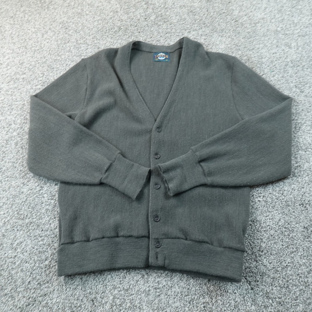 VTG Jantzen Cardigan Mens M Gray V Neck Button Knit Sweater Top Grandpa 90s USA